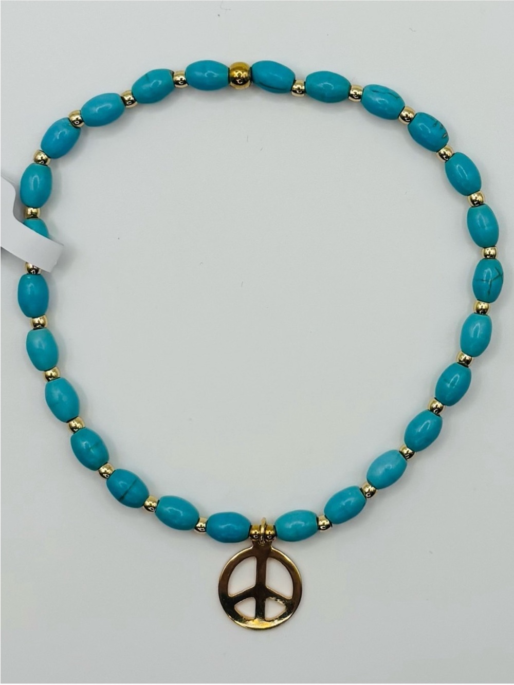 *ANKLET* S.Steel Peace Charm & Dyed Turquoise Stretchy Anklet - Picture 3 of 7